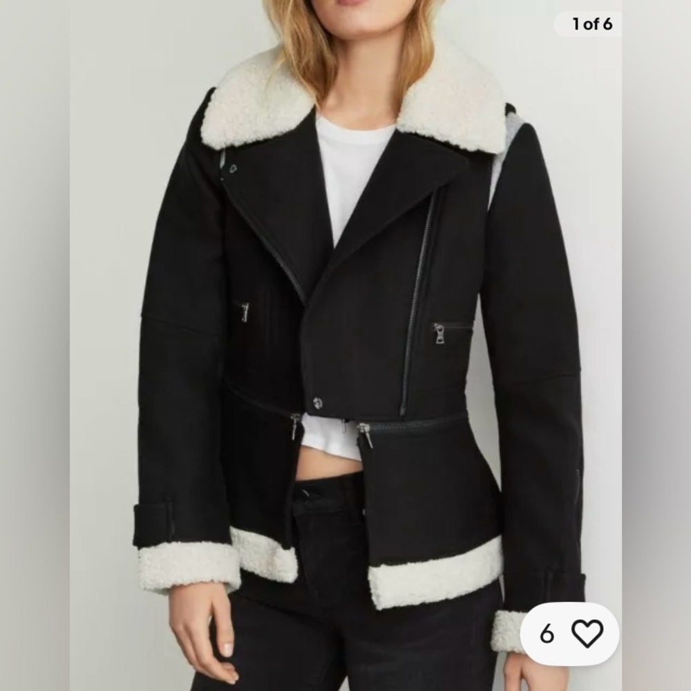 BCBGMaxAzria Faux Shearling Asymmetrical Jacket Long Sleeve Black Size S NWOT